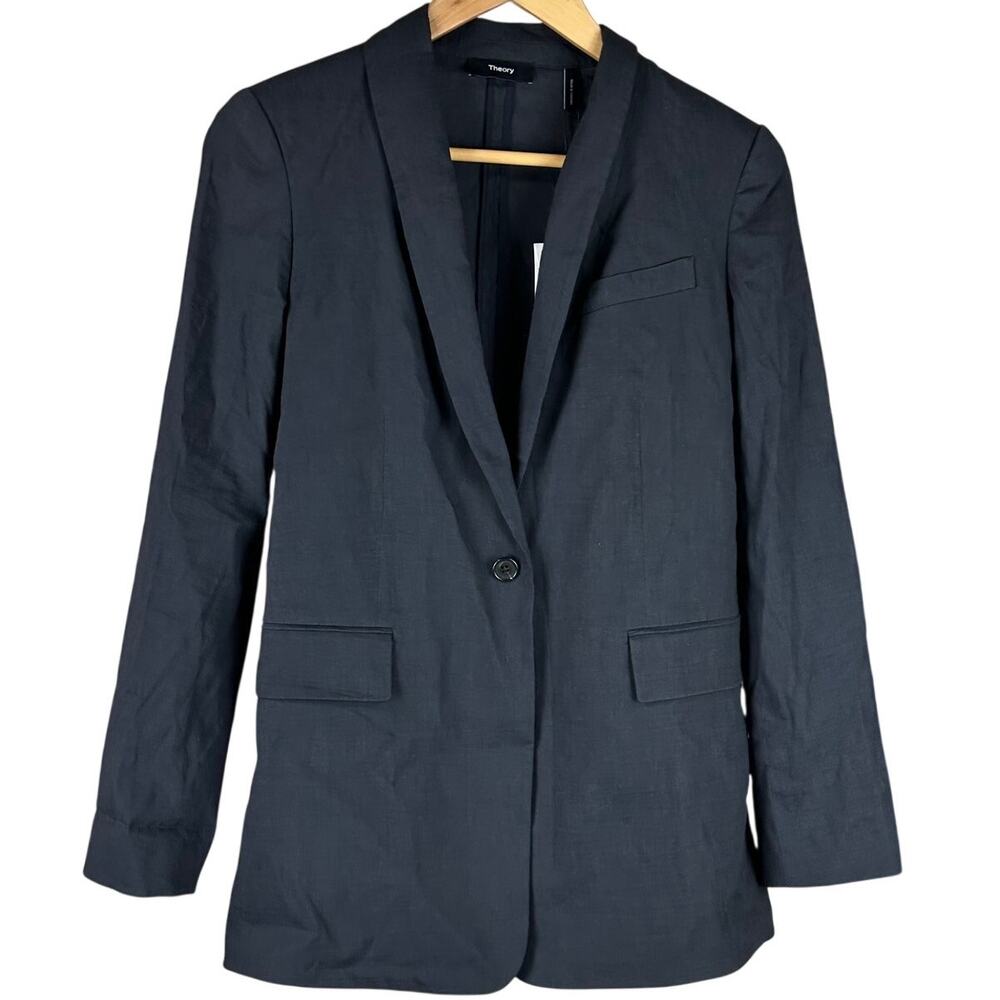 Theory Rolled Sleeve Shawl Concord Blue Good Crunch Blazer Women's Size 00 NWT